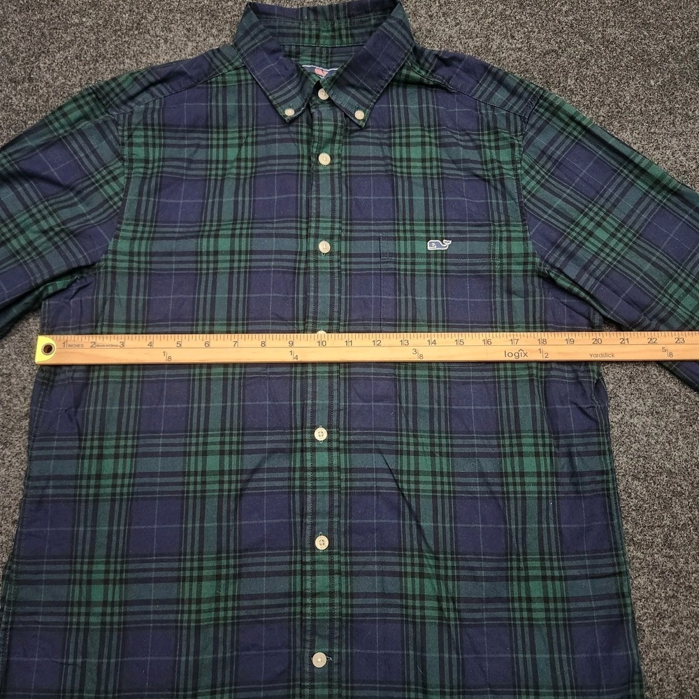 Vineyard Vines Mens Medium Navy Blue Dark Green Plaid Button Down Shirt - Picture 5 of 8